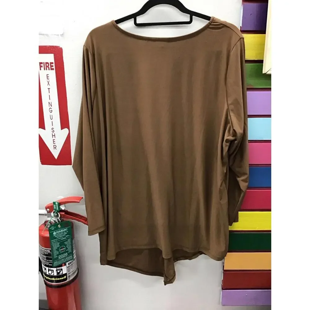 Antthony womens asymetrical blouse size 2X brown new from HSN - Picture 3 of 4